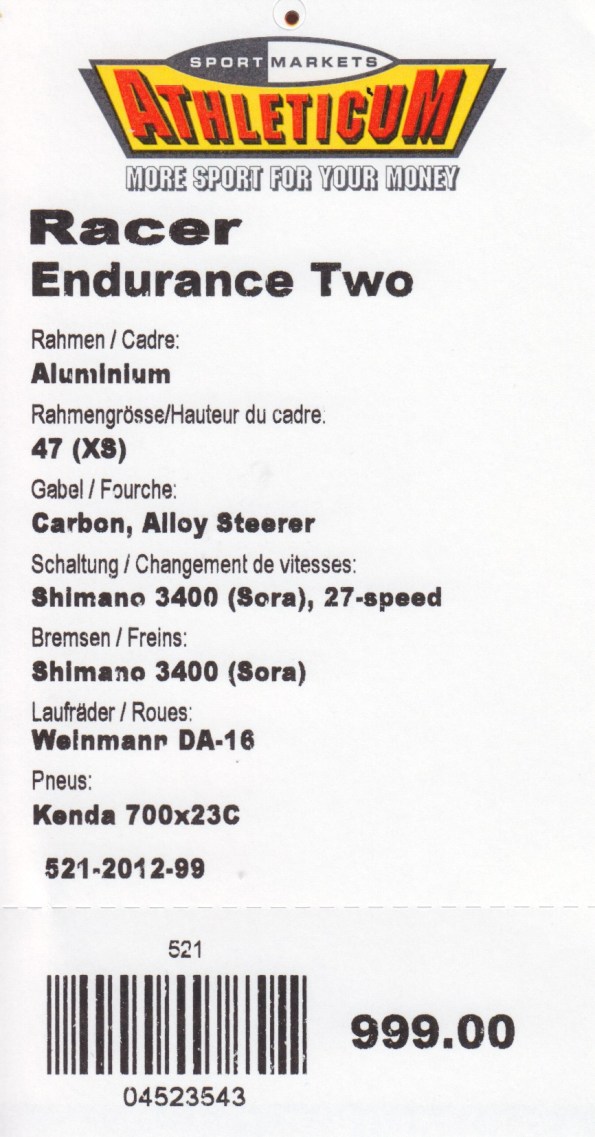 Etiquette vélo Racer Endurance Two