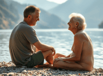 une-femmes-nue-est-assise-sur-la-plage-dun-lac