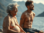 une-femmes-nue-est-assise-sur-la-plage-dun-lac