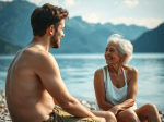 une-femmes-nue-est-assise-sur-la-plage-dun-lac